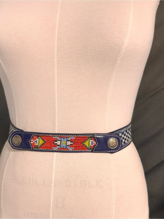No brand Accessories - Beaded Southwestern Accent Belt in Navy and Red